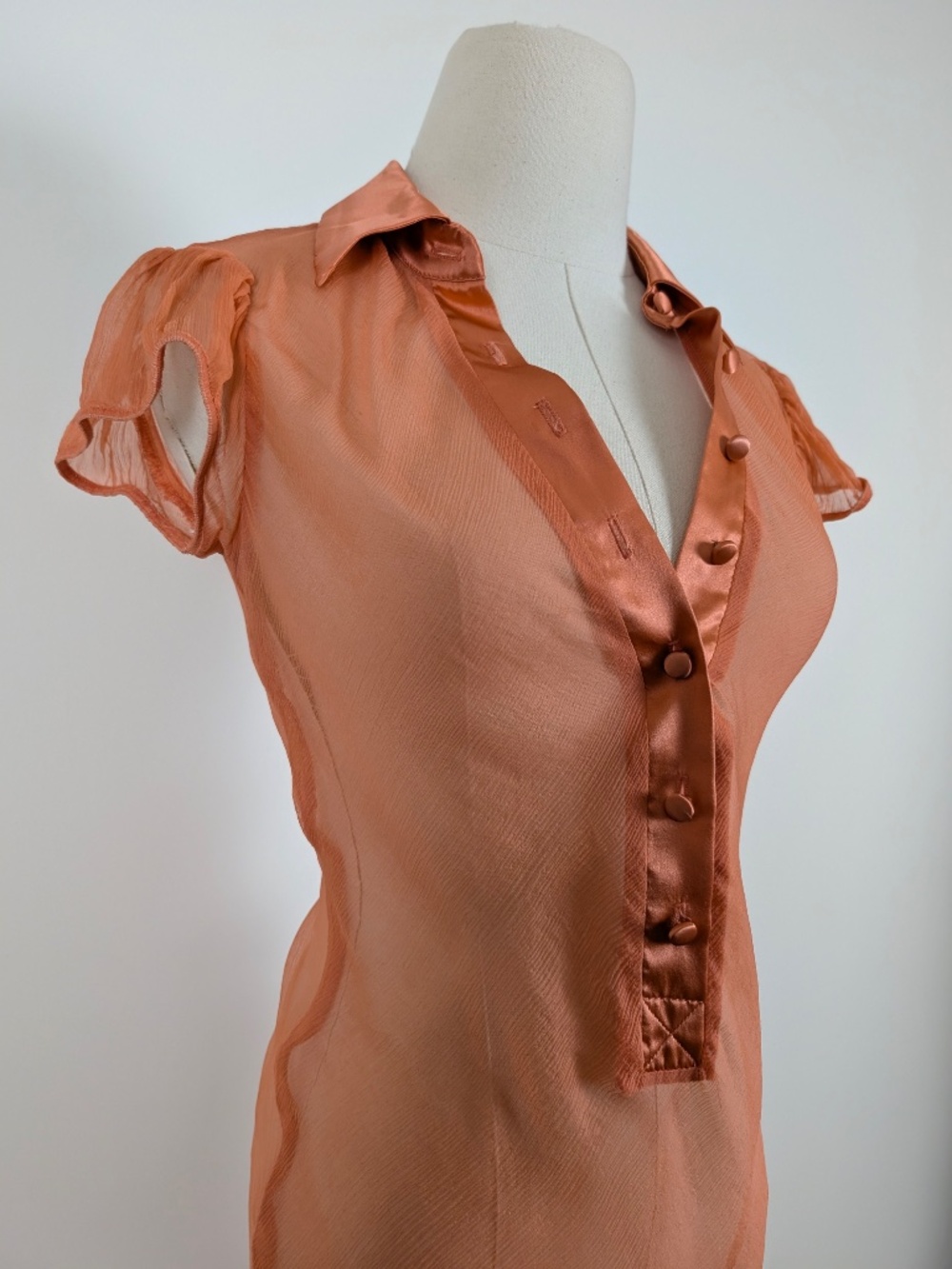 Vintage Silk See-through Coral Dress Mini Size Small Orange - Picture 8 of 14